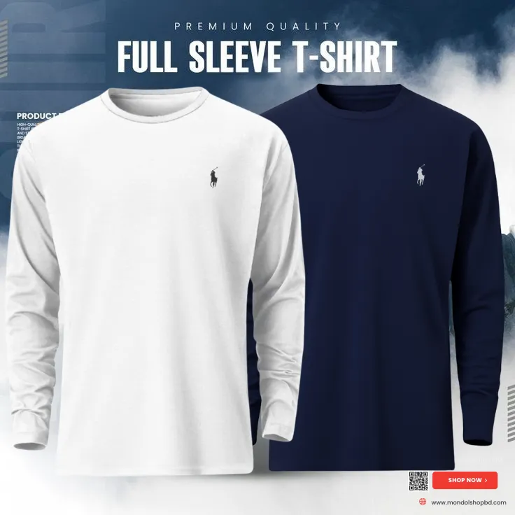 2 Pieces Premium Full Sleeve T-Shirt – White & Navy Blue