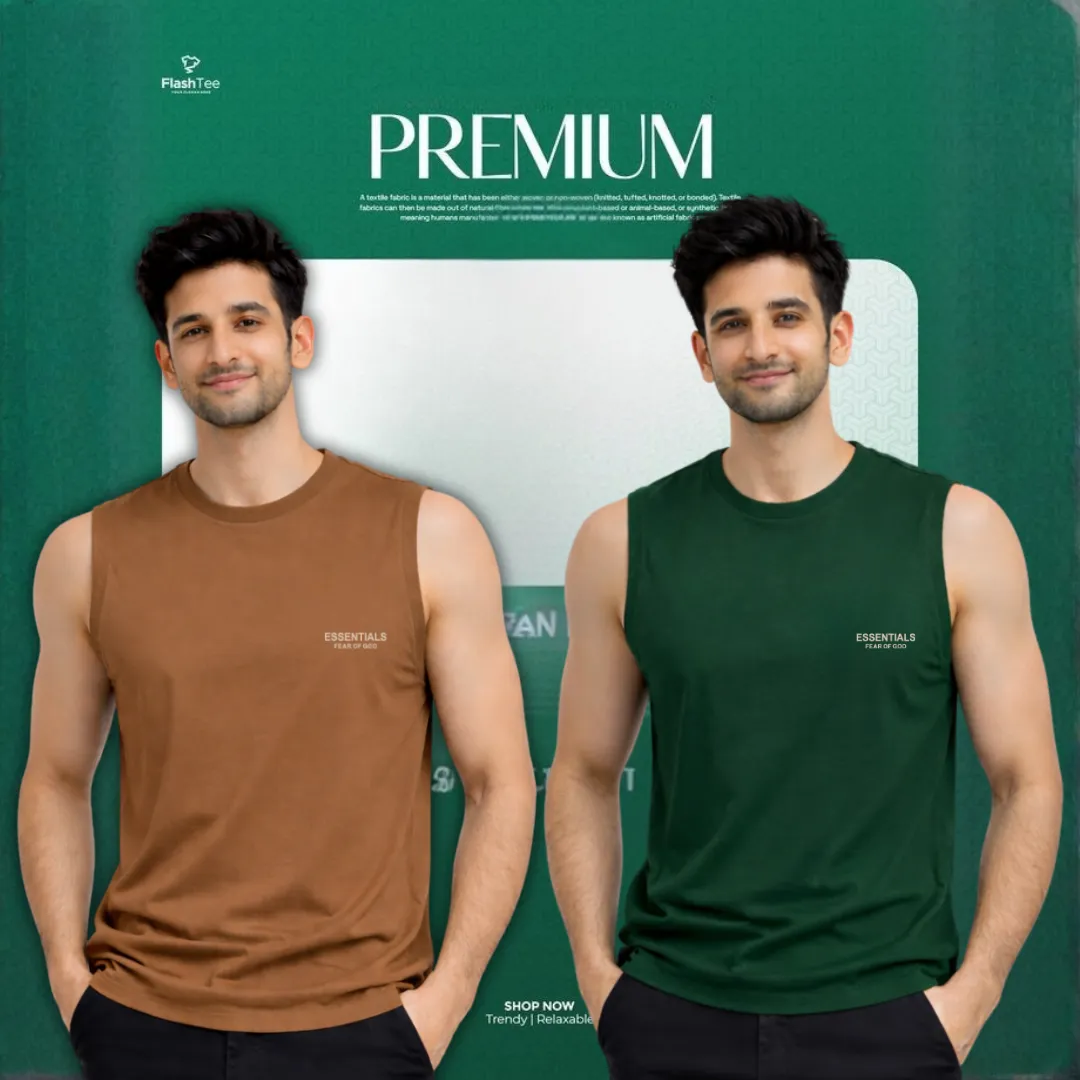 🔥 2 Pieces Sleeveless T-Shirt, Brown & Green কম্বো – বেশি নিন, কম খরচ করুন! 🔥
