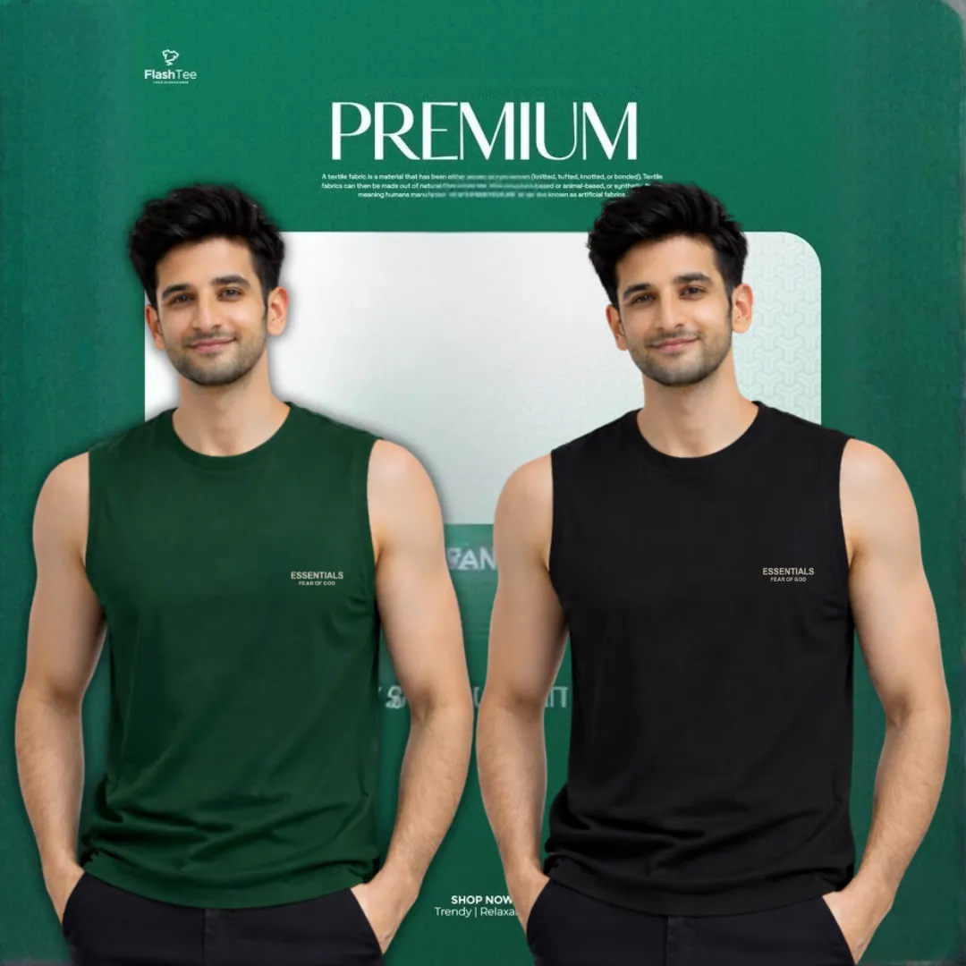 🔥 2 Pieces Sleeveless T-Shirt, Green & Black কম্বো – বেশি নিন, কম খরচ করুন! 🔥